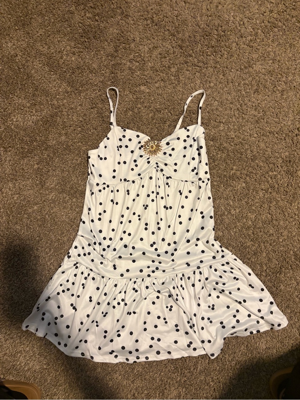 Polka Dot White & Black Spaghetti Strap Dress for women’s